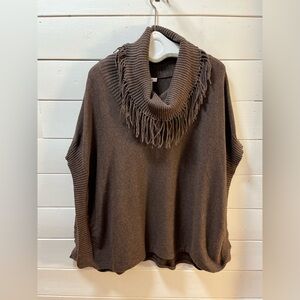 CAROLINE GRACE Brown Cowl Neck Fringe Sweater – OS